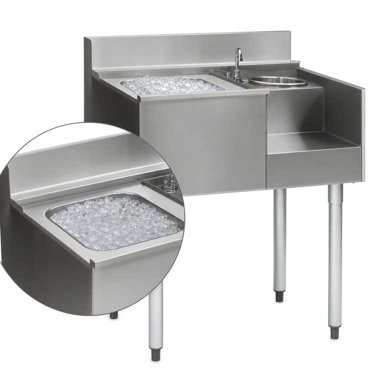 Product image #3 for Eagle Group 2200 Series Underbar Ice Bin/Cocktail Station with Blender Recess, 50" W x 24" D, 7-Circuit Cold Plate