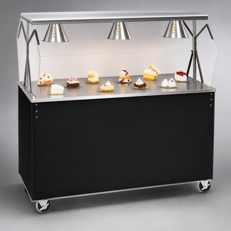 Product image #3 for Vollrath 2-Series Affordable Portable 46-Inch Mobile Utility Station with Stainless Steel Top, Lighted Buffet Breath Guard, and Sliding Door Storage Base