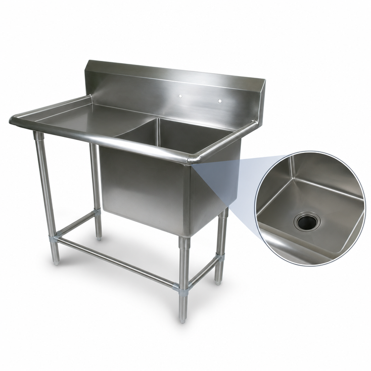 Product image #3 for John Boos Pro-Bowl 1-Compartment Floor Model Stainless Steel Sink with Left Drainboard, 30" x 24" x 12" Bowl