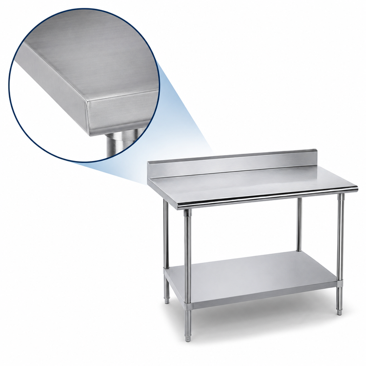 Product image #3 for Advance Tabco Stainless Steel Work Table with 5-Inch Backsplash and Adjustable Undershelf, 144 x 30 Inches