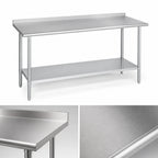 Thumbnail image #3 for Duke Manufacturing 314-3684-2R 84" x 36" Stainless Steel Work Table, 14-Gauge 300 Series, Straight Riser, Galvanized Undershelf