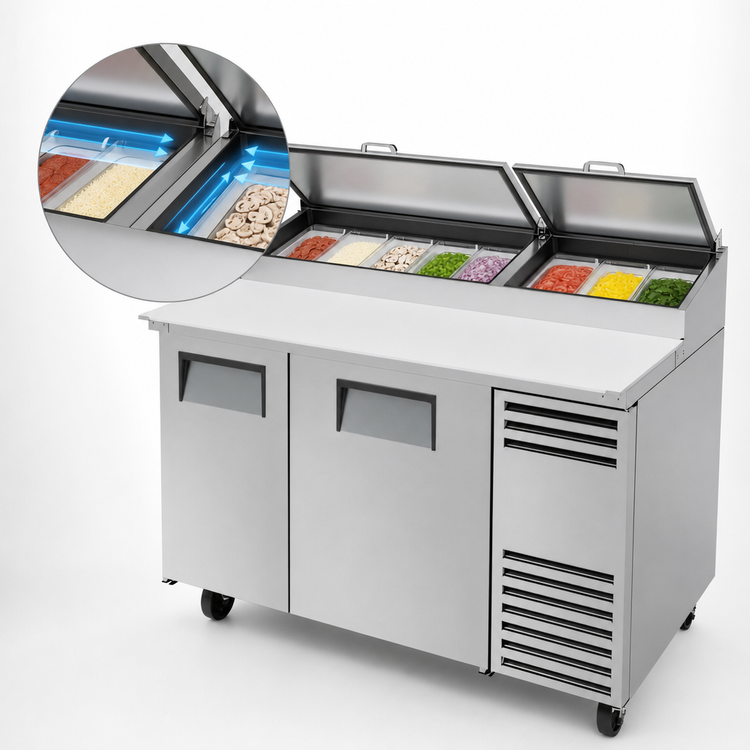 Product image #3 for True 60-1/4-Inch 2-Section Pizza Prep Table with Self-Contained Side-Mounted Refrigeration