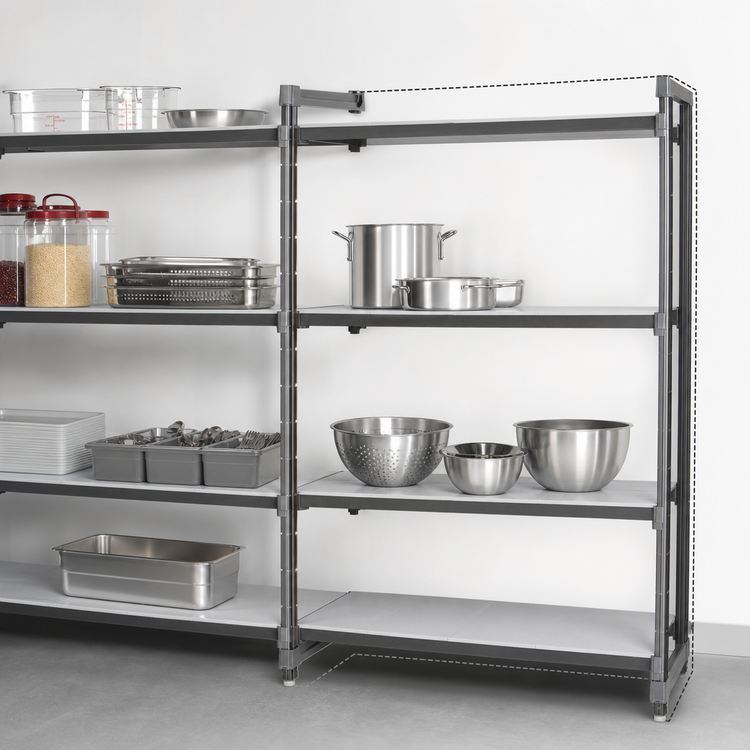 Product image #3 for Cambro Camshelving Basics Plus 4-Tier Solid Add-On Polymer Shelving Unit, 24"W x 60"L x 84"H, Brushed Graphite