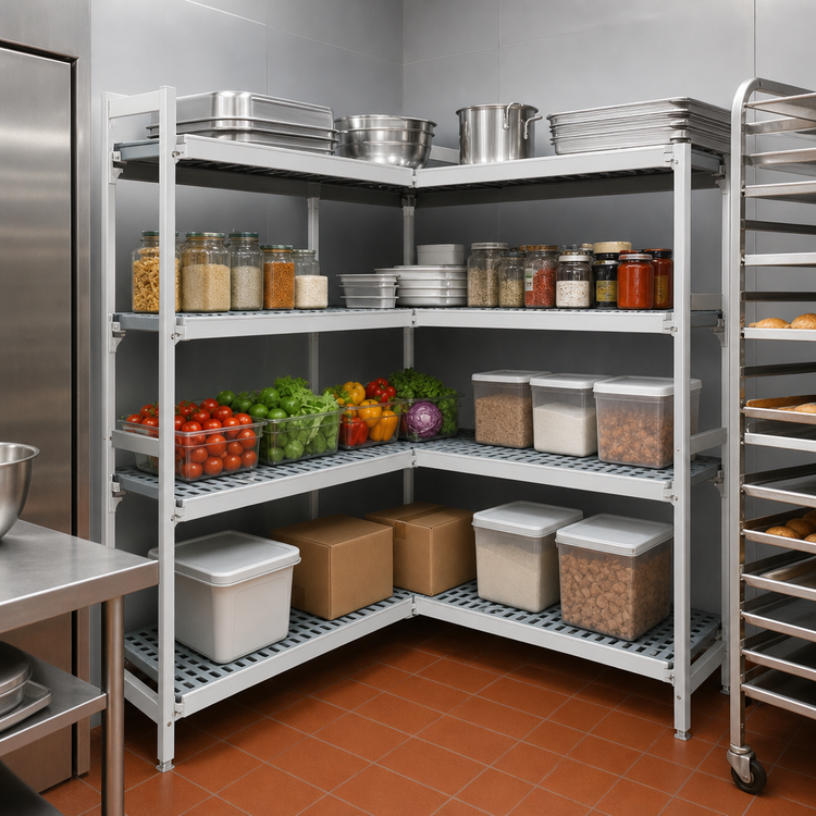 Product image #3 for Fermostock 4-Tier Corner Expansion Polymer Shelving Unit, 71 Inch H x 35 Inch W x 22 Inch D, Anodized Aluminum