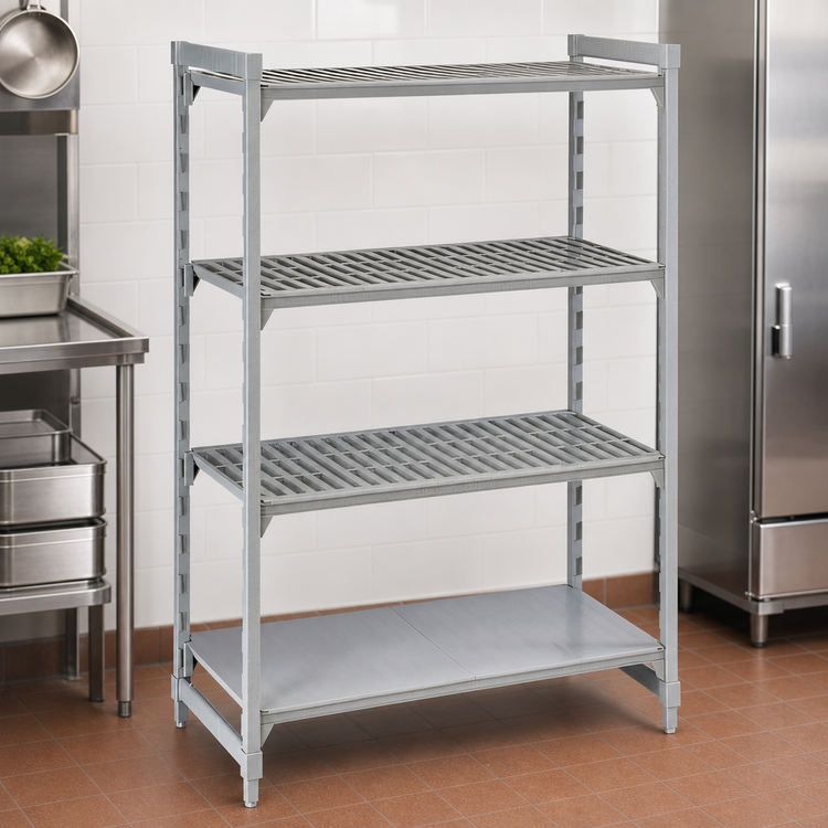 Product image #4 for Cambro Camshelving Premium 24" x 72" x 72" 4-Shelf Vented and Solid Stationary Polymer Shelving Starter Unit