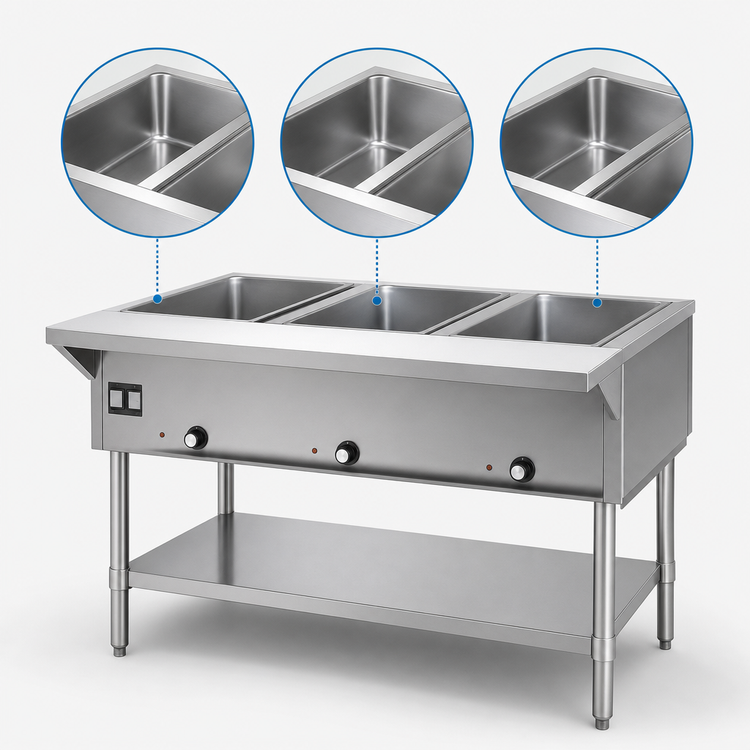 Product image #3 for Eagle Group 48-Inch Electric Open-Base Hot Food Table with Stainless Steel Base, 3 Dry Wells, 120V