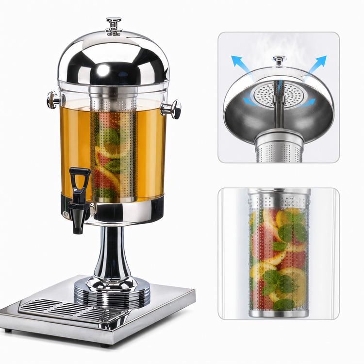 Product image #3 for 2 Gallon Round Infusion Beverage Dispenser with Spigot, Drip Tray and Stainless Steel Stand