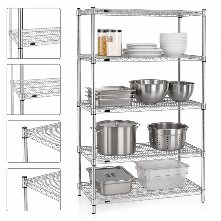 Product image #3 for Eagle Redi-Pak 4-Tier Wire Shelving Unit, 36"W x 24"D x 63"H, Chrome Finish