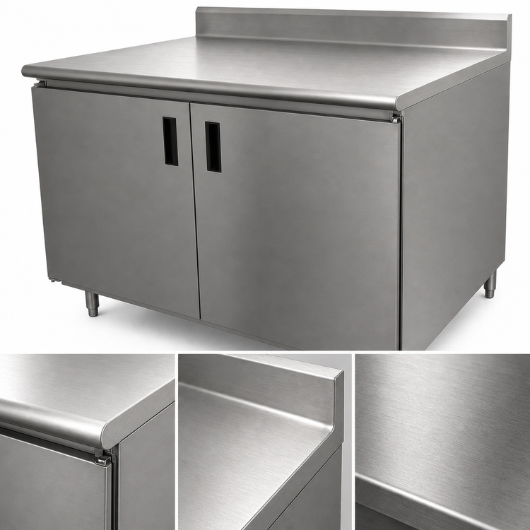 Product image #3 for Advance Tabco 72-Inch x 36-Inch Enclosed Work Table with Cabinet Base and Hinged Doors, 14-Gauge 304 Stainless Steel Top, and 5-Inch Backsplash