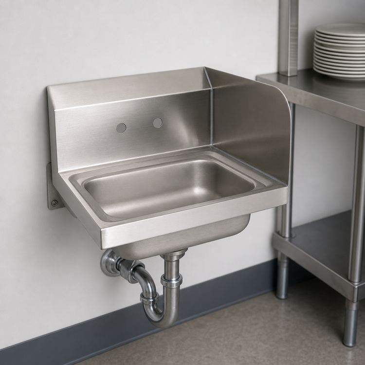Product image #3 for BK Resources Wall-Mount Stainless Steel Hand Sink with Right Side Splash, 14 x 10 x 5 Bowl