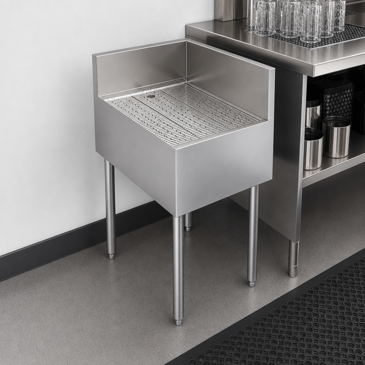 Product image #3 for Krowne Royal Series Open Base Free Standing Left End Return Underbar Corner Drainboard, 18" W x 24" D x 36-1/2" H
