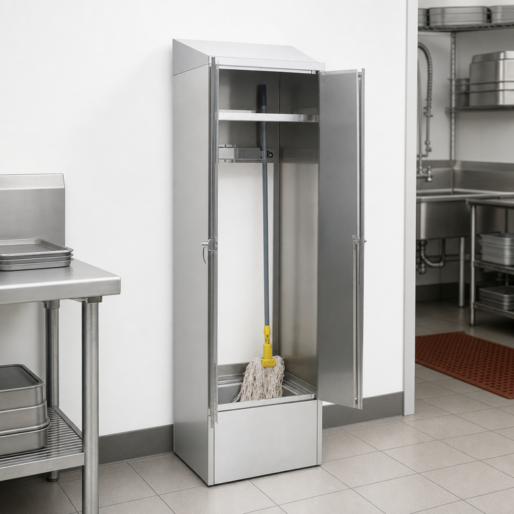 Product image #3 for Eagle Group 25-Inch Wide Single-Width Mop Sink Cabinet with 8-Inch Deep Sink, Slanted Top and Overhead Shelf