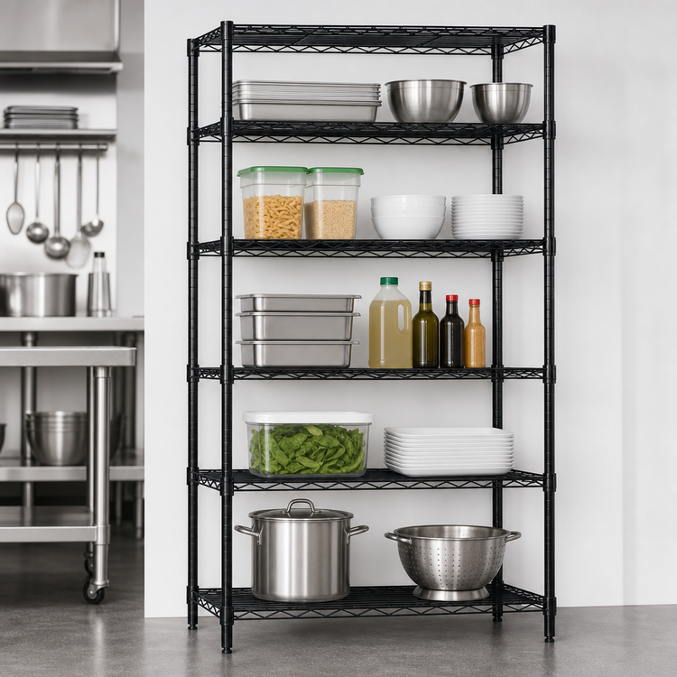 Product image #3 for Quantum WR54-1430BK-5 Wire Shelving Starter Kit, 30"W x 14"D x 54"H, 5 Shelves, Black Epoxy Antimicrobial Finish