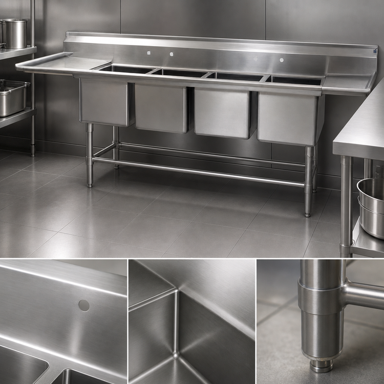 Product image #3 for Eagle Spec-Master FN2064-4-14/3 Four-Compartment Sink, 75-Inch x 27-Inch, 14-Gauge Stainless Steel, No Drainboards