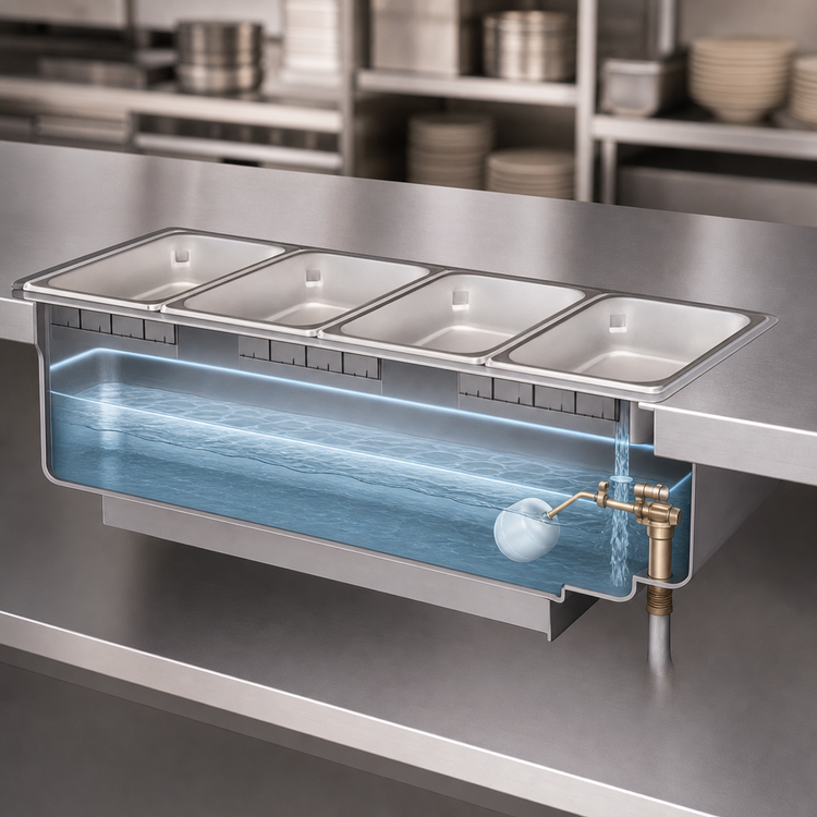 Product image #3 for Hatco Top-Mounted Drop-In Rectangular Hot Well with Drain and Auto-Fill, 4 Third-Size Pan Capacity