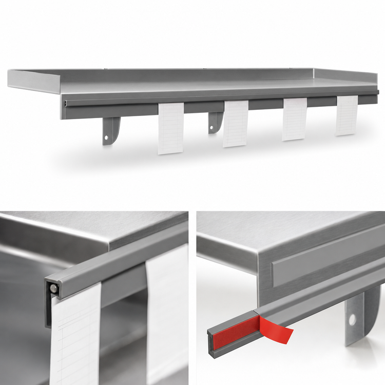 Product image #3 for Eagle Snap-n-Slide 72-Inch Wall-Mounted 12-Inch Deep 16-Gauge Stainless Steel Shelf with Ticket Rail