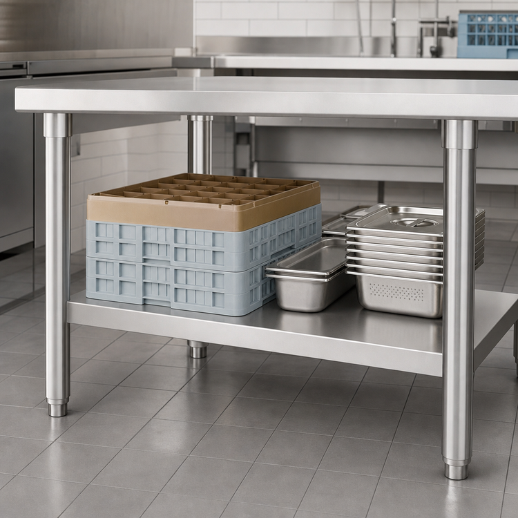 Product image #3 for Eagle Group 48-Inch W x 24-1/8-Inch D 18-Gauge 300 Series Stainless Steel Dishtable Undershelf
