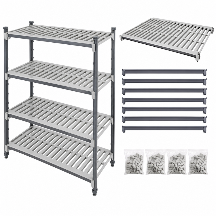Product image #3 for Cambro Camshelving Elements XTRA 21 Inch x 48 Inch 4-Shelf Universal Vented Shelf Kit, Speckled Gray