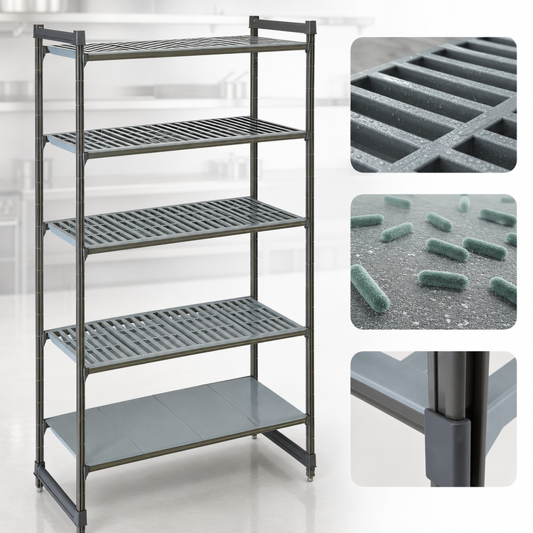 Product image #3 for Cambro Camshelving Basics Plus 5-Shelf Stationary Starter Unit, 18 x 36 x 84 Inches, Vented and Solid, Brushed Graphite
