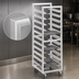 Thumbnail image #3 for Mobile Single-Section Trapezoidal Aluminum Cafeteria Tray Rack for 14 x 18 Trays, 30-Tray Capacity