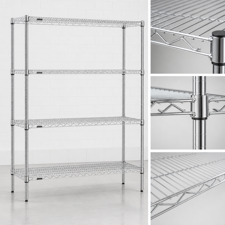Product image #3 for Eagle Redipak 4-Tier Commercial Wire Shelving Unit, 60 x 18 x 63 Inches, Chrome Finish