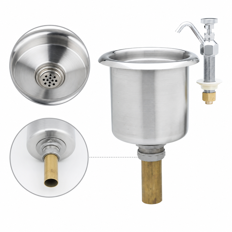 Product image #3 for T&S Brass Drop-In Dipper Well Faucet with Drain, Stainless Steel Bowl, and Removable Overflow Cup