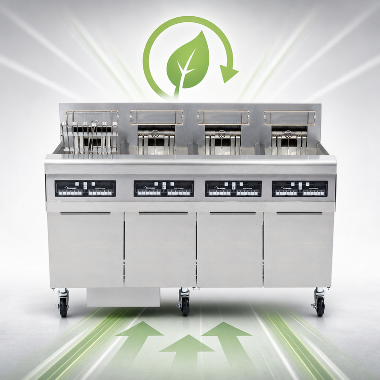 Product image #3 for Frymaster RE High Efficiency 4-Fryer Electric Fryer Battery with Built-In Filtration, CM3.5 Controller, 4 x 50 lb. Frypots