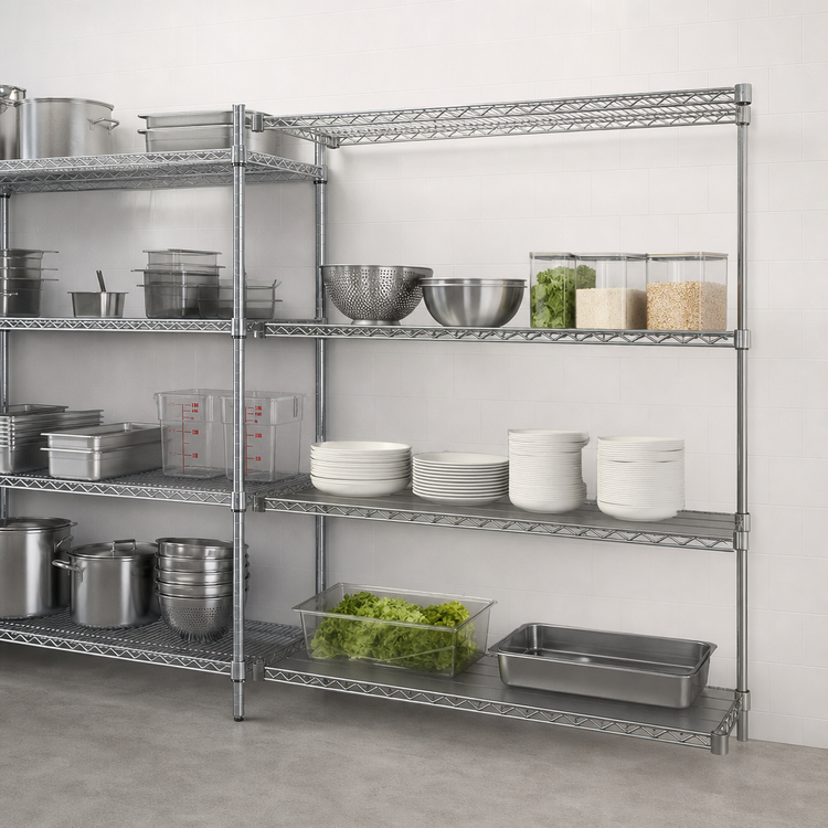 Product image #3 for Metro Super Erecta Add-On Wire Shelving Unit, 60"W x 18"D x 63"H, Chrome-Plated, 4-Shelf