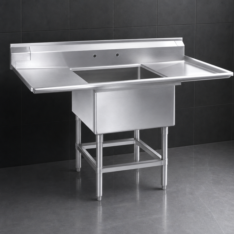 Product image #3 for Spec-Master FN Series 1-Compartment 14-Gauge Stainless Steel Sink with Left Drainboard, 37-1/2" W x 27" D