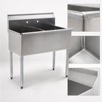 Thumbnail image #3 for Eagle Group 2136-2-16/3 Two-Compartment 304 Stainless Steel Utility Sink, 37-3/8 x 25 Inch, 8-Inch Backsplash, No Drainboards