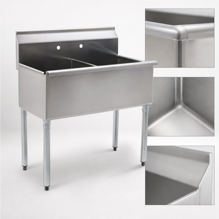 Product image #3 for Eagle Group Two-Compartment 16 Gauge 304 Stainless Steel Utility Sink, 37-3/8 Inch x 25 Inch