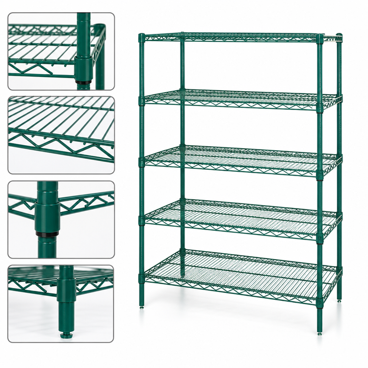 Product image #3 for Quantum 36"W x 30"D x 63"H Stationary Wire Shelving Starter Kit with 5 Shelves, Green Epoxy Antimicrobial Finish