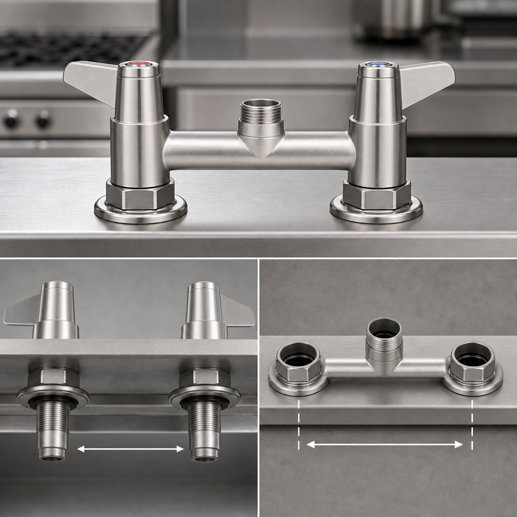 Product image #3 for T&S Brass equip 4-Inch Deck Mount Manual Mixing Faucet, Less Nozzle, Swivel Base, Lever Handles