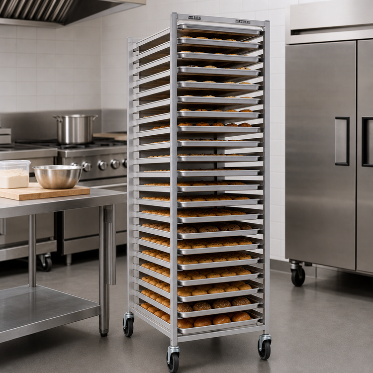 Product image #3 for Mobile Full-Height Aluminum Utility Rack for 20 Full-Size Sheet Pans, Side Loading