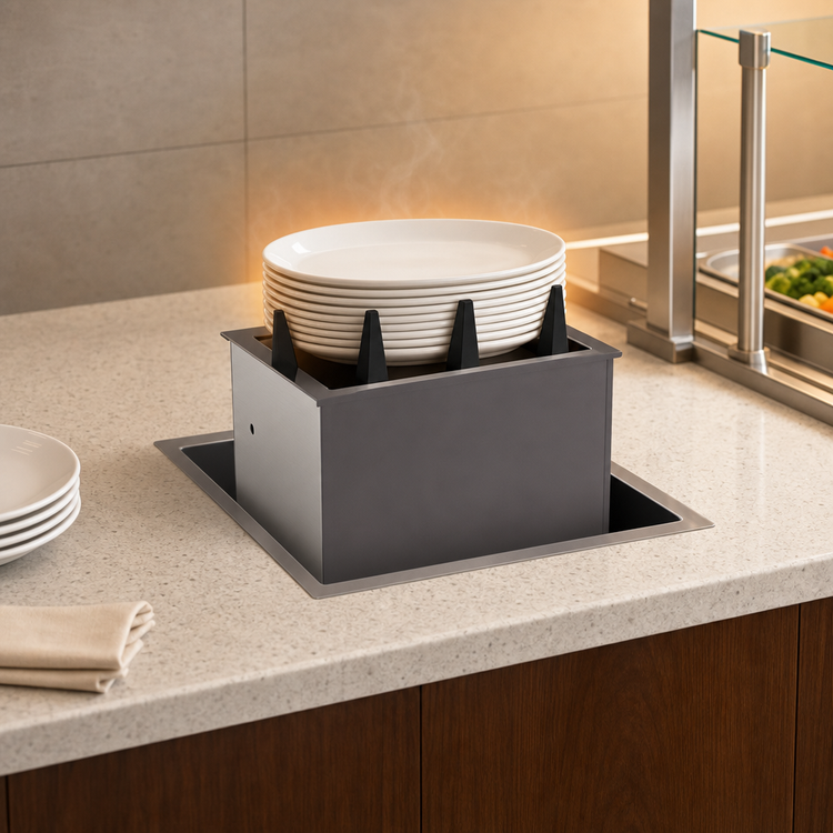 Product image #3 for Atlas Metal Heated Drop-In Oval Platter Dispenser with Enclosed Frame, 15" x 11" Capacity