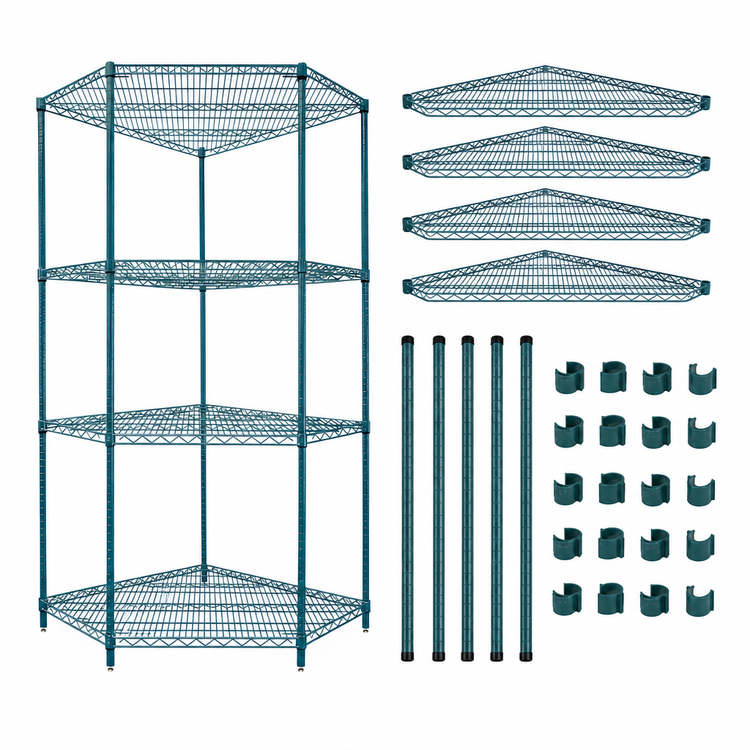 Product image #3 for Quantum 36 Inch x 18 Inch Green Epoxy Stationary 5-Sided Wire Shelving Starter Kit