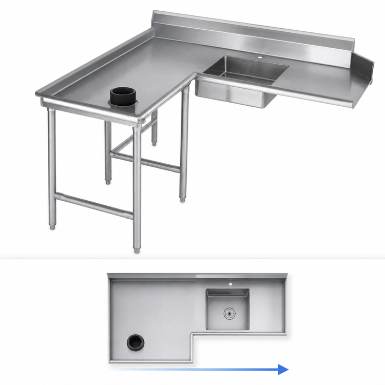 Product image #3 for Eagle Group 108-Inch Left-Hand Island Soiled Dishtable with 20 x 20 x 5 Pre-Rinse Sink, 16 Gauge 304 Stainless Steel