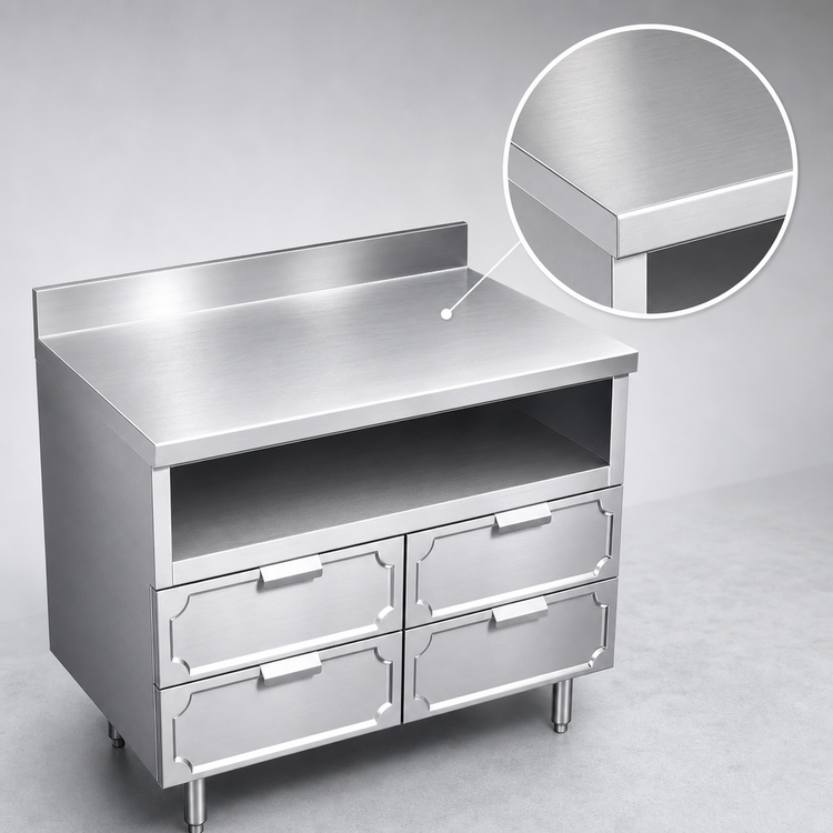 Product image #3 for La Rosa Refrigeration 96-Inch x 28-Inch Stainless Steel Dry-Drawer Utility Stand Base with 4 Drawers