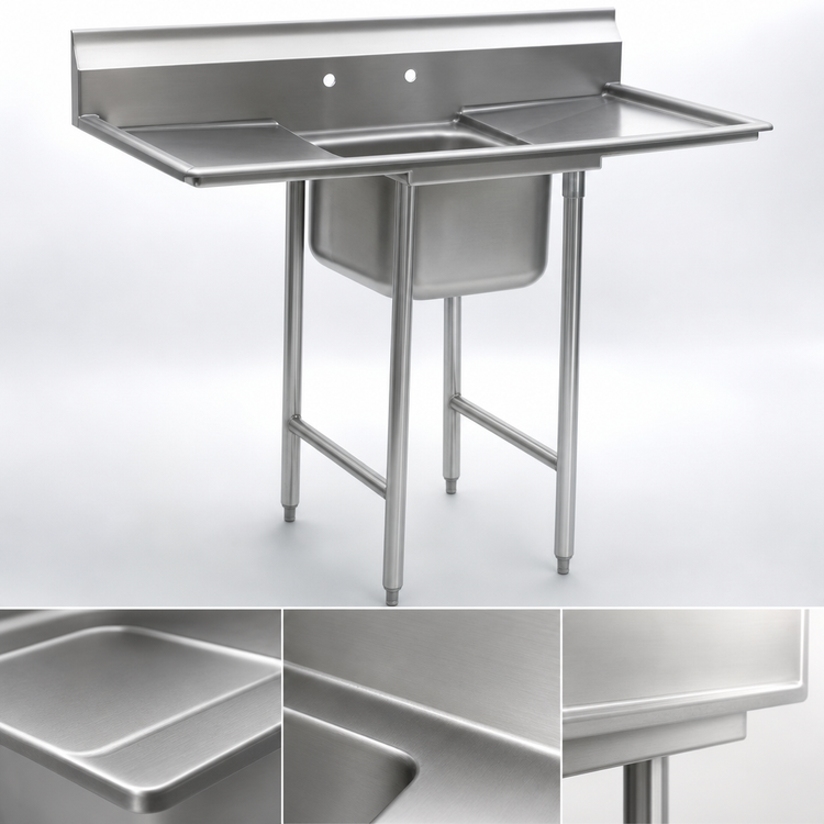 Product image #3 for Eagle Group 412 Series Single-Compartment Sink with Left and Right Drainboards, 430 Stainless Steel, 54-1/2 Inch Wide