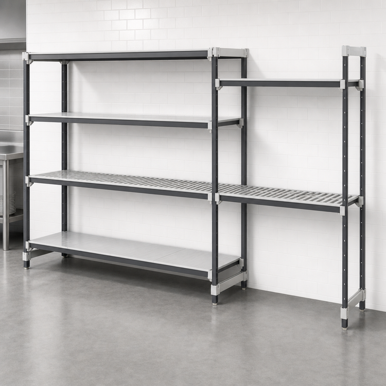 Product image #3 for Camshelving Elements XTRA 60-Inch x 21-Inch x 84-Inch Stationary Add-On Polymer Shelving Unit, 4-Shelf, Vented & Solid, Speckled Gray
