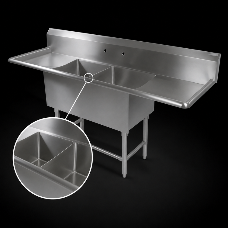 Product image #3 for John Boos Pro-Bowl 2-Compartment Stainless Steel Sink with Left and Right Drainboards, 87-1/4 Inch Wide