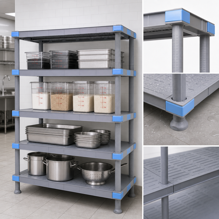 Product image #3 for Quantum Millenia 42"W x 18"D x 62"H 4-Shelf Solid Polymer Stationary Starter Shelving Unit