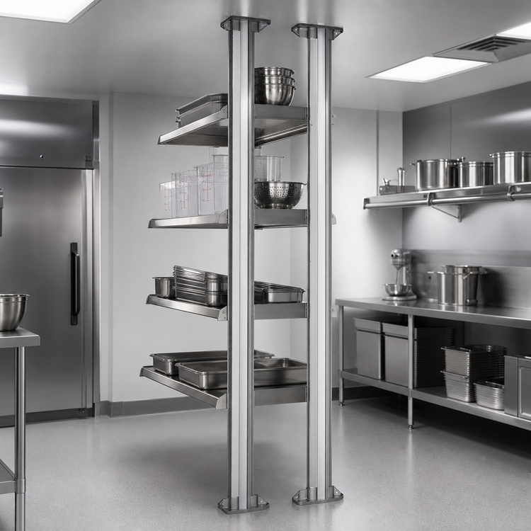 Product image #3 for Eagle Back-To-Back Heavy Duty Aluminum Cantilevered Shelving Uprights, Floor-To-Ceiling Mount, 108-Inch High