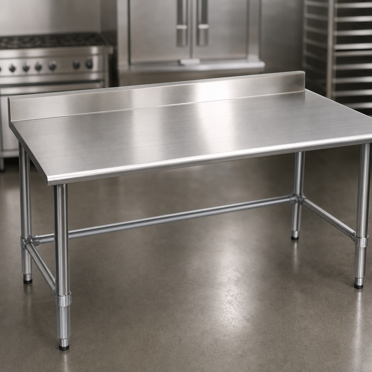 Product image #3 for Eagle Spec-Master 48" x 36" 14-Gauge Stainless Steel Work Table with 4-1/2" Backsplash and Tubular Base