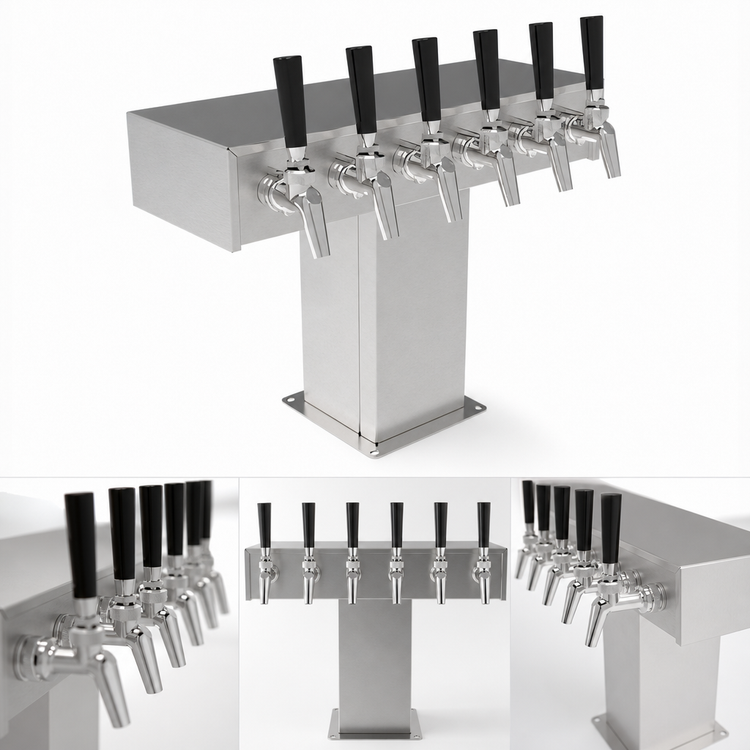 Product image #3 for Perlick 6-Faucet Countertop Glycol-Cooled Tee Draft Beer Tower, Stainless Steel