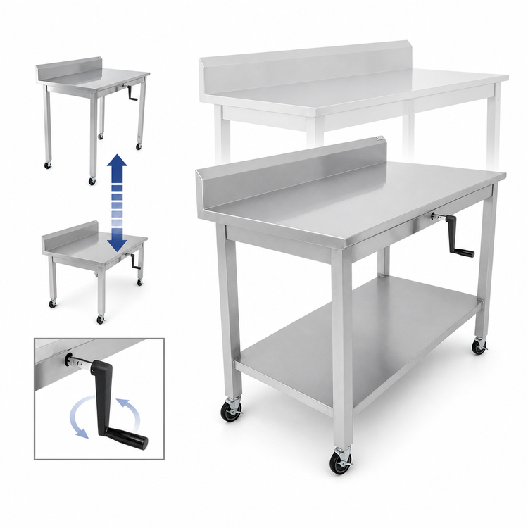 Product image #3 for John Boos Adjustable-Height Stainless Steel ADA Work Table with 5-Inch Backsplash and Locking Casters, 72 x 30 Inches