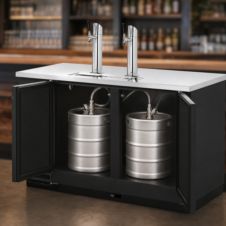 Product image #3 for True Commercial Direct Draw Beer Dispenser, 2 Half-Barrel Keg Capacity, Flat Top, 2 Columns, Black Exterior