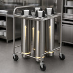 Thumbnail image #3 for Dinex DXP4ATGH6 Heated Mobile Four-Tube Dish Dispenser, Open Tubular Frame, Stainless Steel, for Plates up to 9-1/4" Diameter