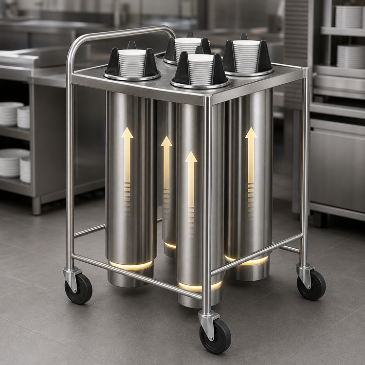 Product image #3 for Dinex DXP4ATGH6 Heated Mobile Four-Tube Dish Dispenser