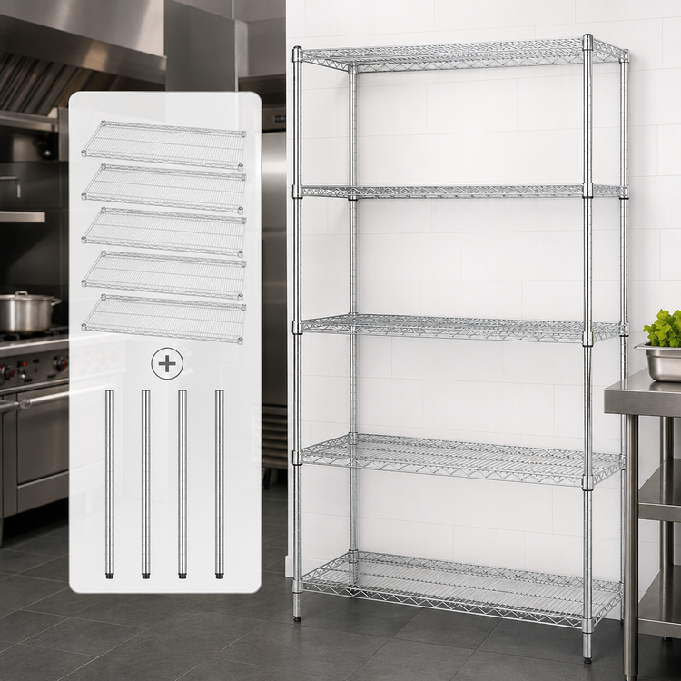 Product image #3 for Quantum 24" W x 21" D x 63" H Stationary 5-Shelf Wire Shelving Starter Kit, 304 Stainless Steel